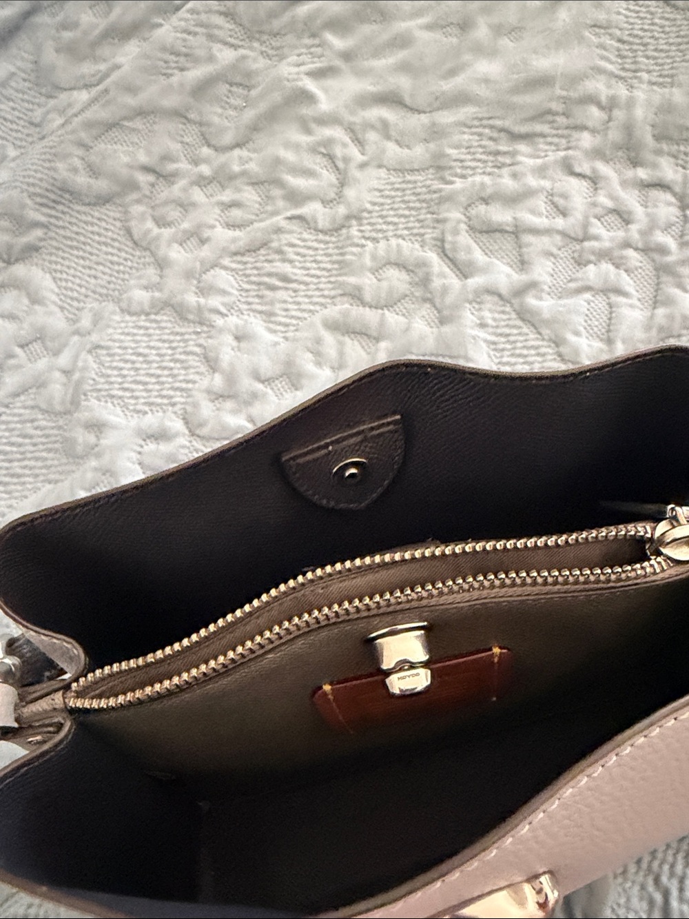 Coach Pebbled Leather Shoulder Bag in Light Gray with Dark Brown Strap - Picture 3 of 3